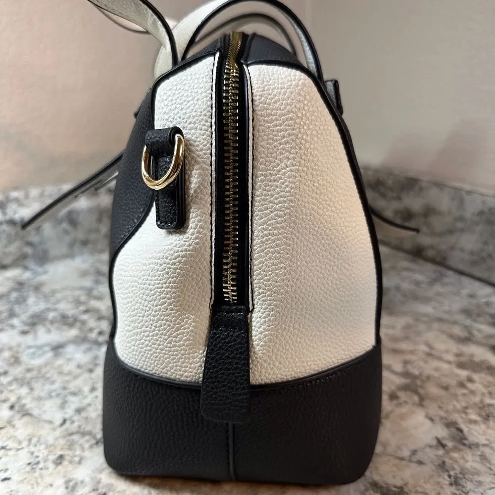 Adrienne Vittadini Black White Colorblock Collection Barrel Bag